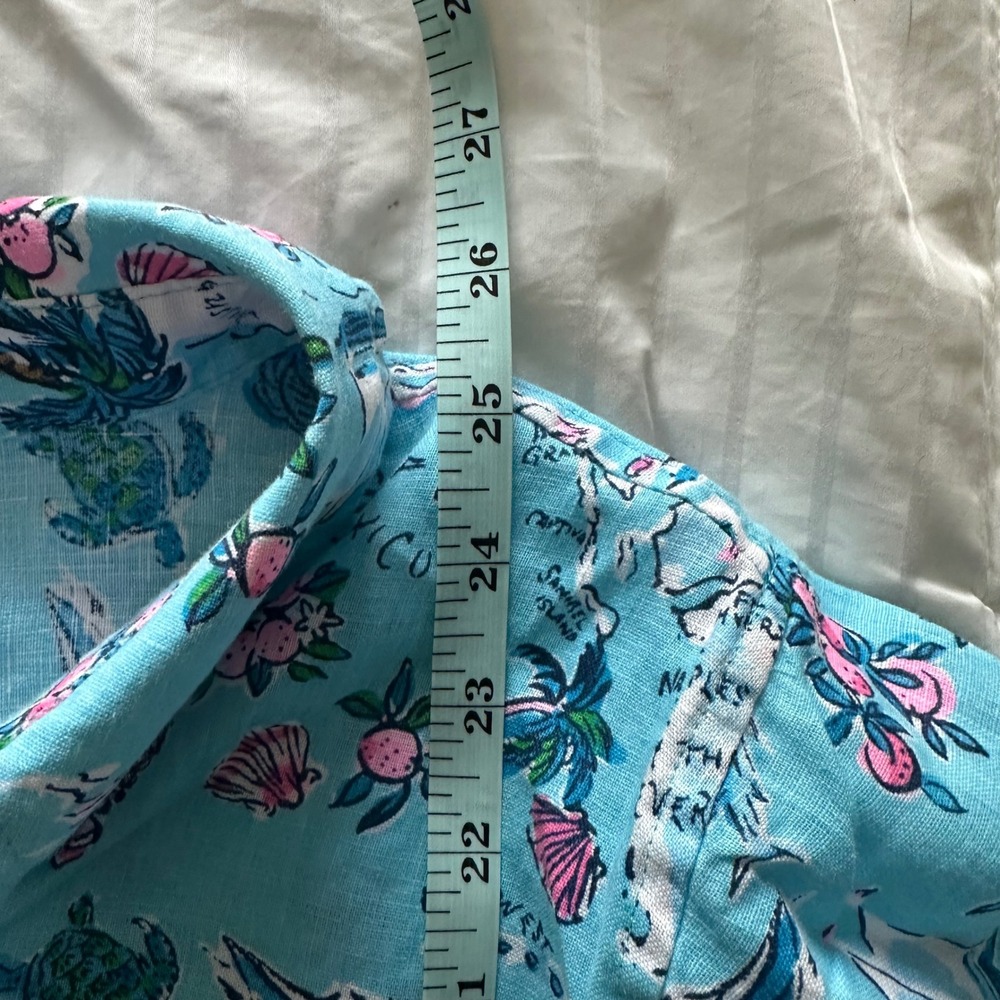 Lilly Pulitzer Floridita Linen Button Down Shirt Florida Map Print Blue Medium - Picture 5 of 8